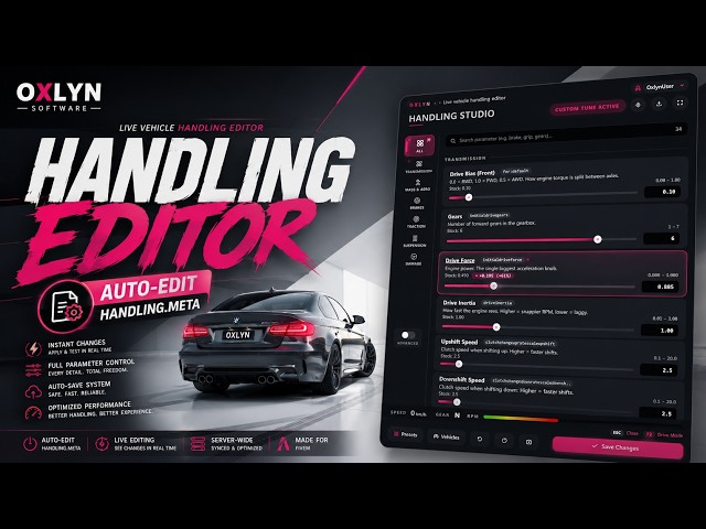 FiveM Handling Editor Script 🏎️ Real-Time Tuning, Vehicle Classes & Auto-Edit (ESX/QB/QBox)
