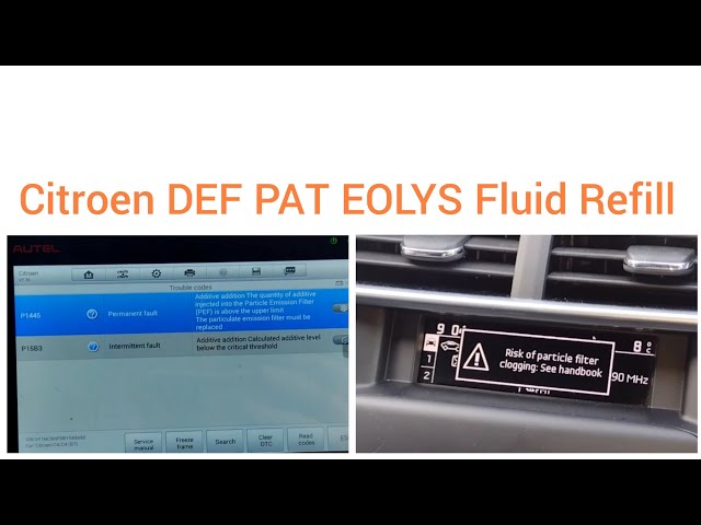 Citroen C4 Risk Of Particle Filter Clogging: P1583 P1445 PAT EOLYS Fluid Replacement DEF Bag Refill