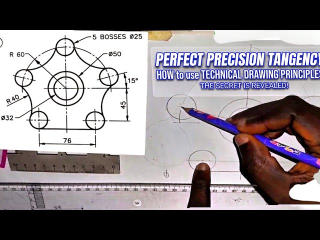 Tangency in Engineering Drawing: Step-by-Step Construction (5-Boss Flange | ISO Standards)