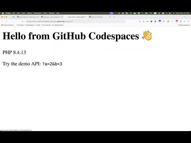 Github Codespace running PHP and Xdebug