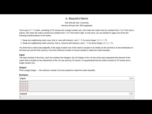 A263 "Beautiful Matrix" Solution with Python - For Beginners - With Arabic sub
