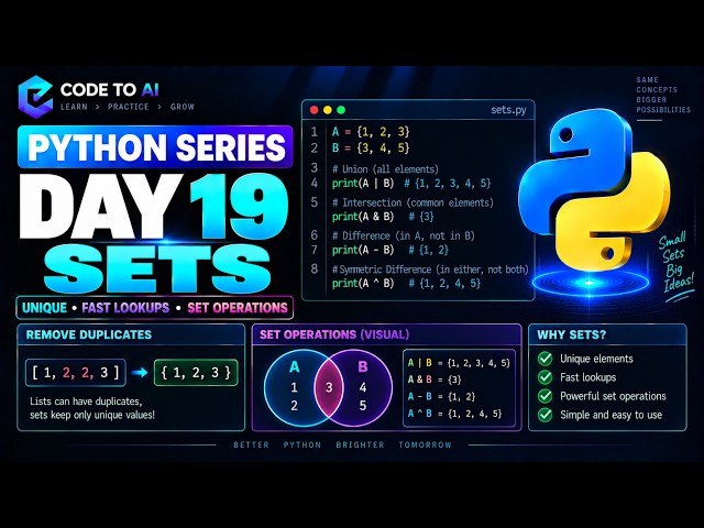 Python Series – Day 19 | Sets in Python: Unique Values, Fast Lookups & Set Operations | Telugu