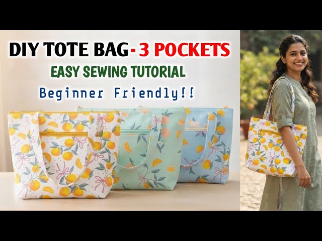 DIY Tote Bag - 3 Pockets Easy Sewing Tutorial | BEGINNER FRIENDLY!! How to make a bag at Home