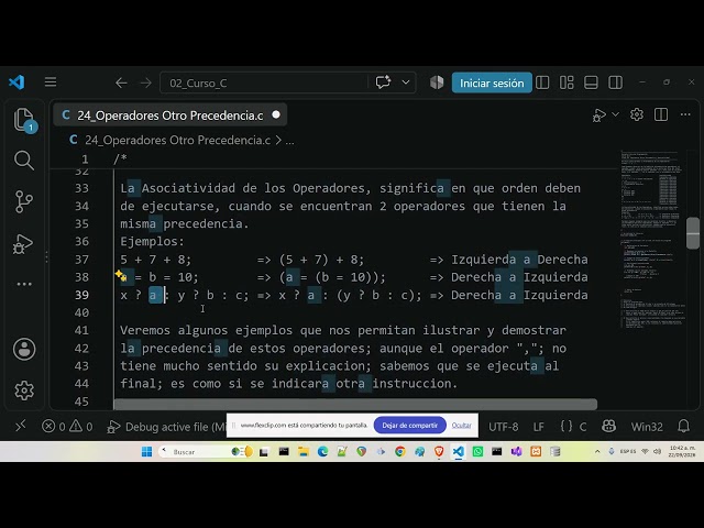 Curso de C Clase 24 Operadores Otros Precedencia y Asociatividad | Escuela Libre de Programación