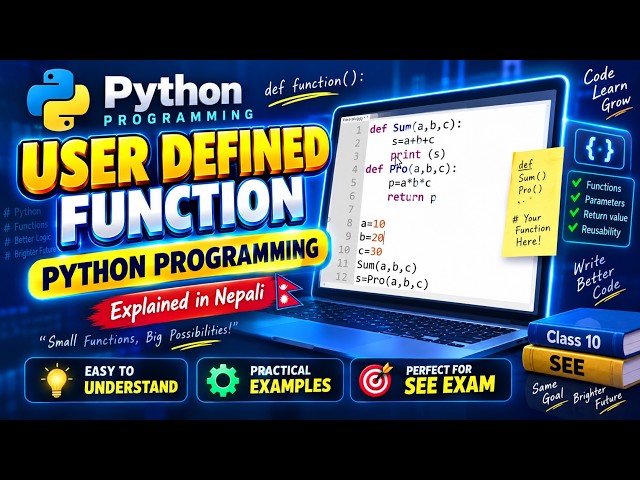 User Defined Function in Python | Class 10 Computer | SEE 2083 | Class 10 computer