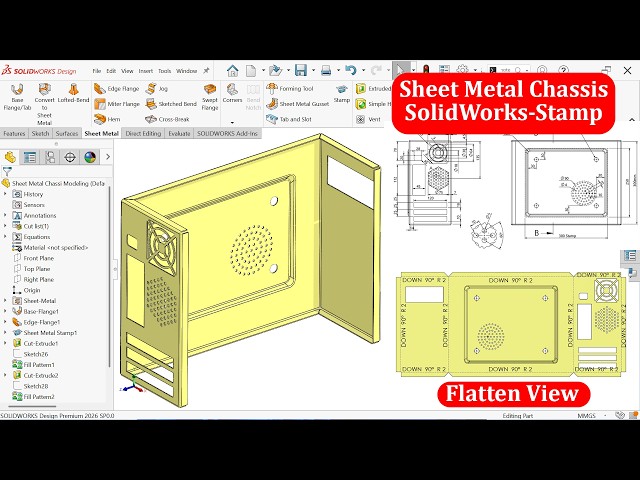 Sheet Metal Chassis Modeling with SolidWorks Stamp Feature