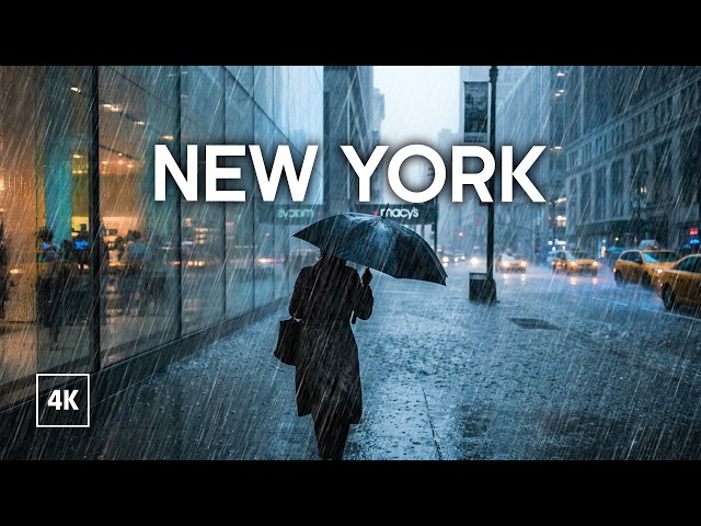 Walking in Heavy Rain in New York ☔️ Umbrella ASMR Rain Sounds for Sleep