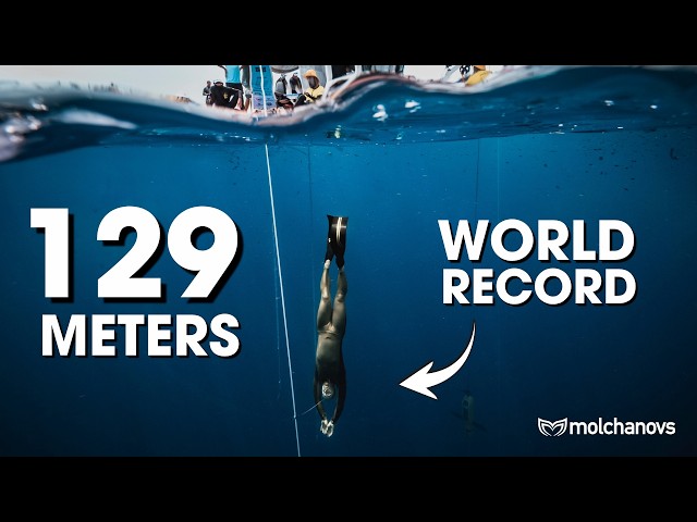 NEW FREEDIVING WORLD RECORD 129m CWTB by Alexey Molchanov 🏆 #freediving #worldrecord #deepdive