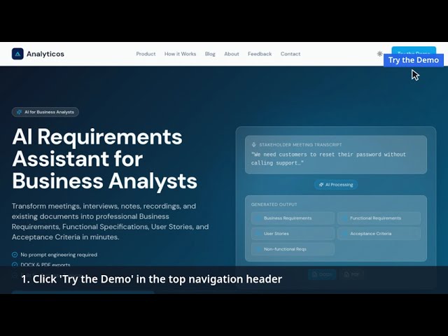 Analyticos Demo: AI Requirements Assistant for Business Analysts