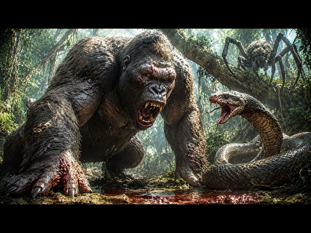 Mysterious giant tearing apart mutated beasts,