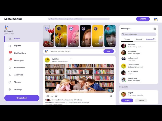 Social Media Website Website Like Facebook Using HTML CSS and JavaScript