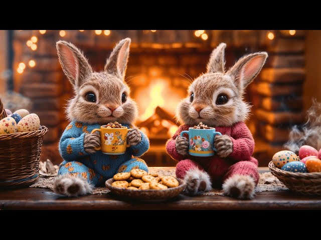 Happy Easter Jazz 🐰 Cozy Café Ambience, Fireplace Warmth, Relaxing Spring Jazz Music, Easter Bunnies