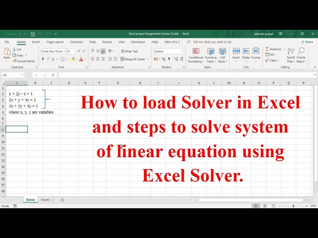 Solving system of linear equation using excel solver #Excel #Solver