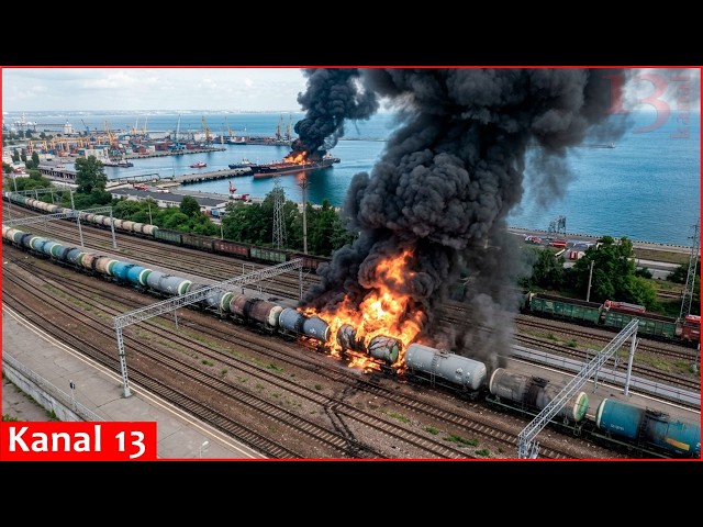 Ukrainian drones used to burn one tanker,  now they prepare burn the whole train