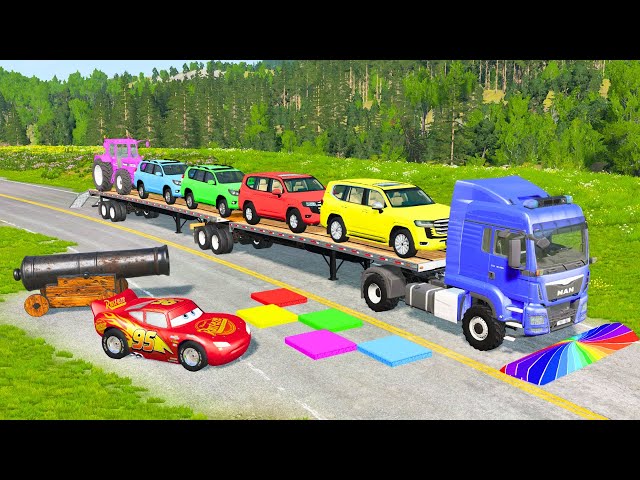 Flatbed Truck Mcqueen | Transportation with Truck - Pothole vs Car #167 - BeamNG.Drive
