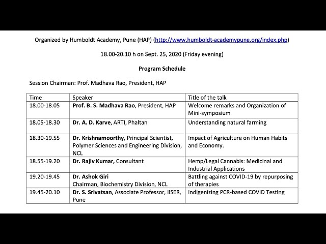 5th Mini Symposium, Humboldt Academy Pune