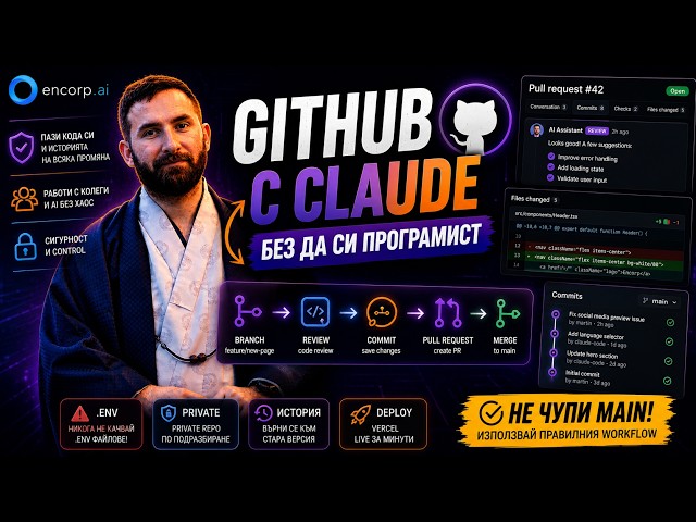 GitHub с Claude за не-програмисти: branch, commit, pull request и AI workflow