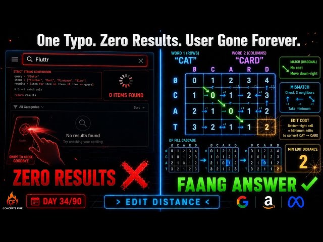 DSA Day 34/90: One Typo Kills Your Search Bar — Edit Distance Fix | Concepts Fire