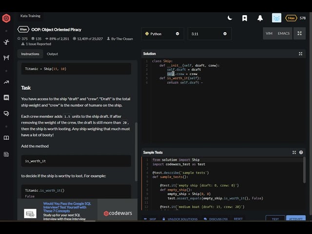 codewars python OOP Object Oriented Piracy