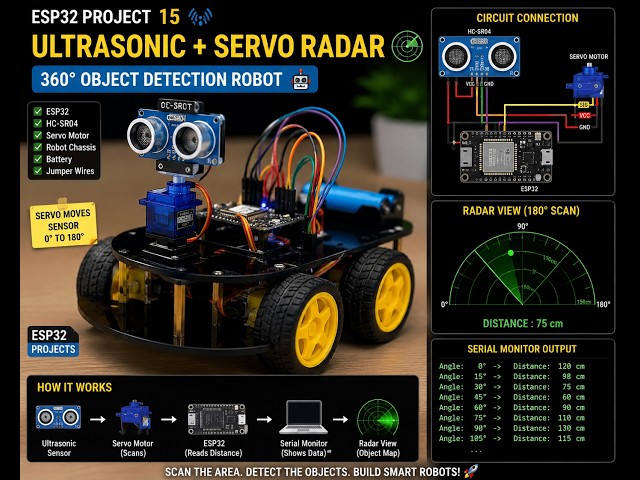 ESP32 Ultrasonic Radar 📡|HC-SR04 + Servo Motor|Object Detection | ESP32 Beginner Project 15|Kannada