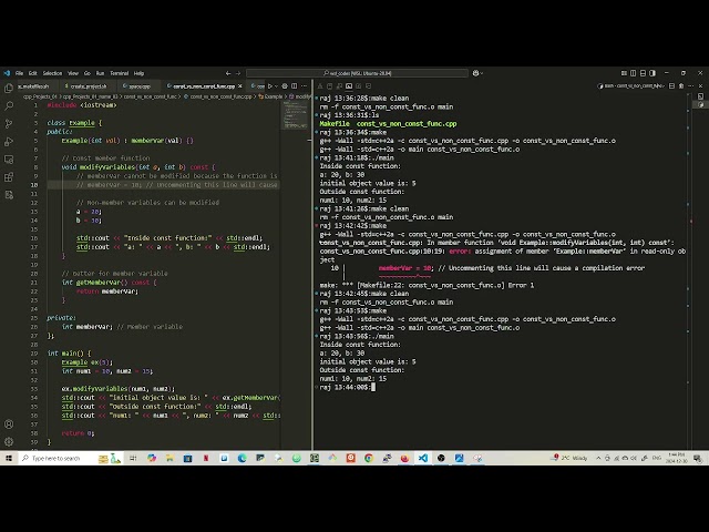 Difference between const function and const input parameters in C++