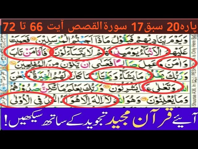 Parah20 Lesson17|Surah Qasas ayyt 66to72|Learn Quran with tajveed at home word by word