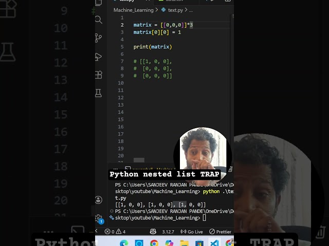 Python Interview Trap: Matrix Bug Explained in 30 Sec | List Multiplication Gotcha #Python interview