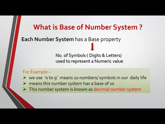 number system - decimal, binary, octal and hexadecimal, base of a number system