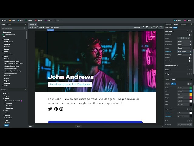 Designing Dark Mode Websites with Bootstrap Studio