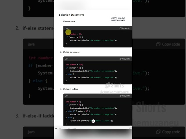 Java CONTROL STATEMENTS | Selection Statement | if and if else statements