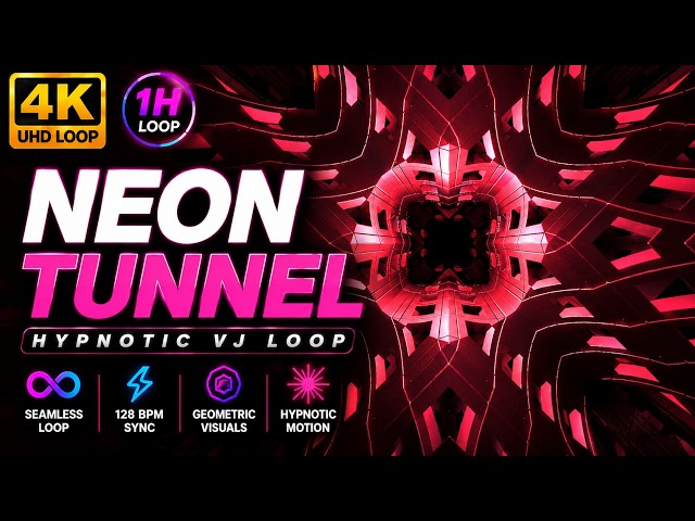 Geometric Neon Tunnel Flight | 128 BPM VJ Loop Background 4K