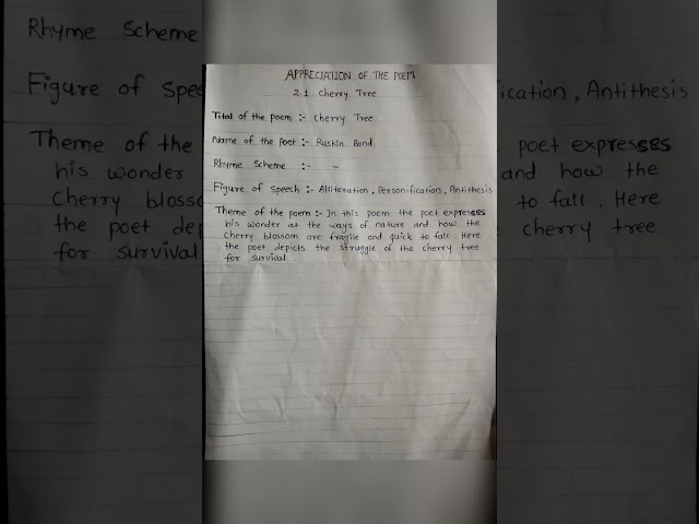 Class 11th English Cherry Tree😱 | Appreciation of the poem 🔥 | mhboard | #english #class11 |