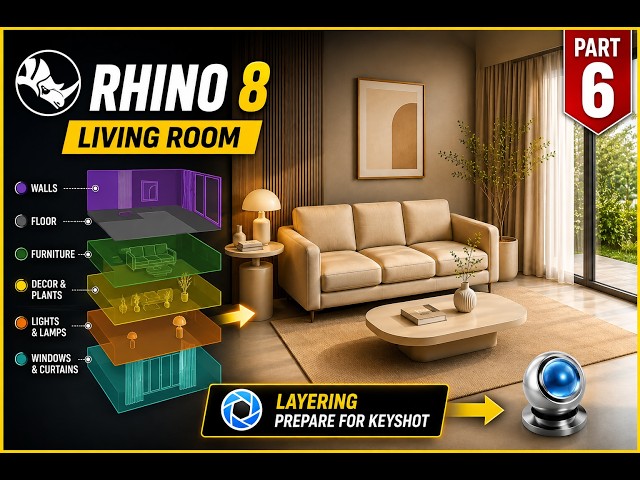 Rhino 8 Living Room Modeling Tutorial | Curtains, Windows & Interior Layering| Part 6