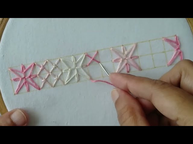 👉 Elegant Border Hand Embroidery | Cross Stitch Pattern with 3D Effect | Simple & easy border design