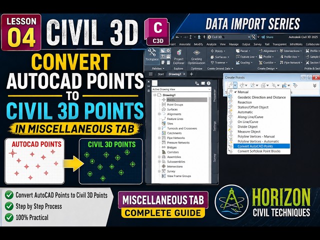 Civil 3D Lesson 04 | Convert AutoCAD Points to Civil 3D Points | Miscellaneous Tab