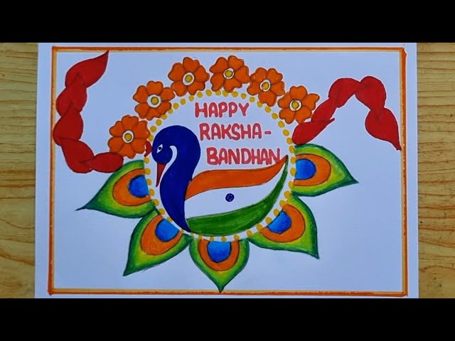 Raksha Bandhan Drawing Easy 🦚 | Peacock Rakhi Drawing | School Competition | Easy Poster Drawing