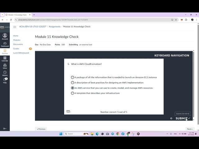 Module 11 Knowledge Check | Automating Your Architecture | AWS Academy Cloud Architecting [109663]