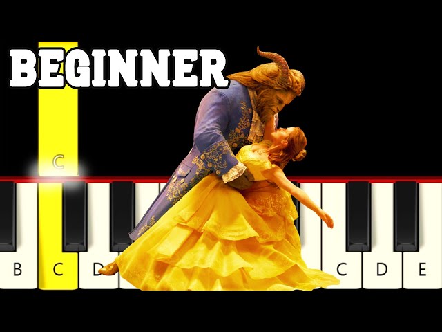 Beauty and the Beast - Very Easy and Slow Piano tutorial - Beginner - Only White Keys