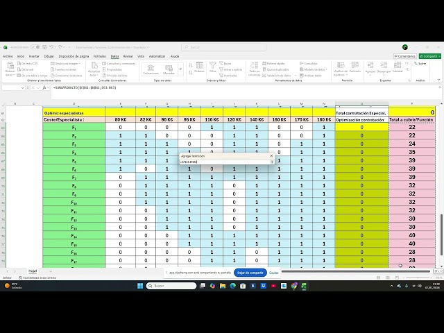 PROGRAMACIÓN LINEAL CON EXCEL : EJERCICIO DE OPTIMIZACIÓN CONTRATACIÓN DE PERSONAL