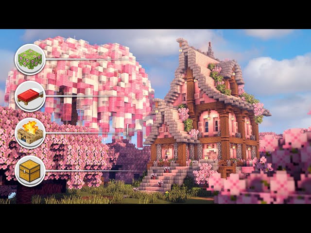 How to Build a Cherry Blossom House + Interior in Minecraft • Tutorial