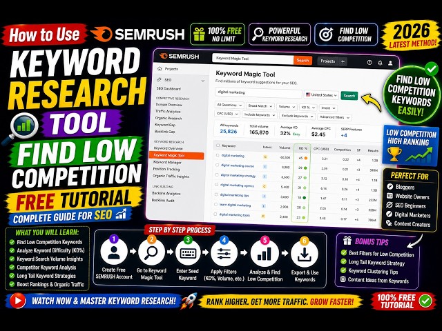 How to Use SEMrush Keyword Research Tool Find Low Competition 2026 Free Complete Tutorial for SEO