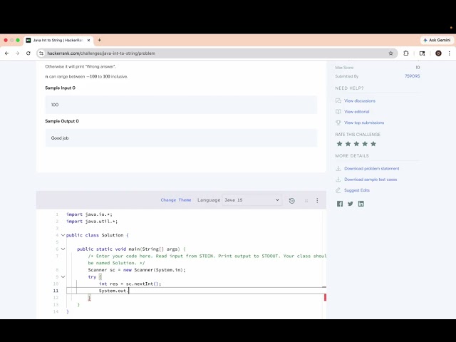 Hackerrank Java Int to String