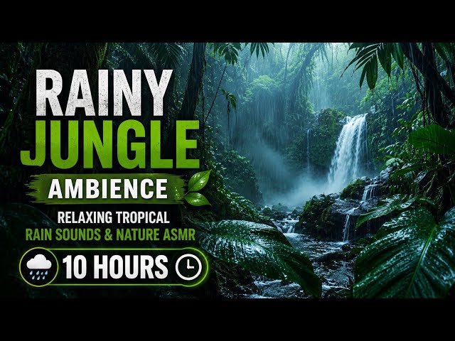 Rainy Jungle Ambience 🌧️ | Relaxing Tropical Rain Sounds & Nature ASMR 10 Hours