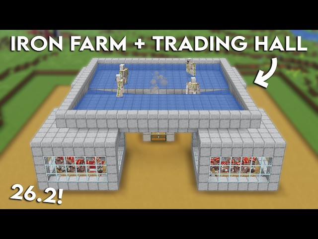 NEW MINECRAFT 26.2 IRON FARM WITH TRADING HALL TUTORIAL (Java & Bedrock)