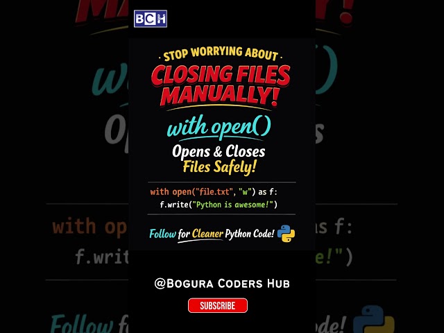 Stop Closing Files Manually in Python 🤯 | Use with open() | his Python Trick Auto-Closes Files 😮 |