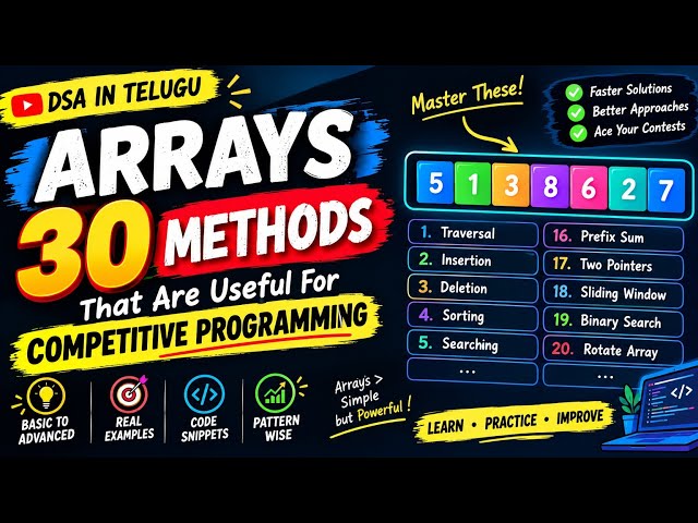 Arrays Lo 30 Must-Know Methods | Competitive Programming | DSA in Telugu