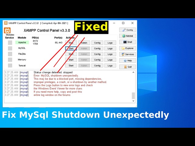 Easy way to Fix Error MySQL Shutdown Unexpectedly in XAMPP