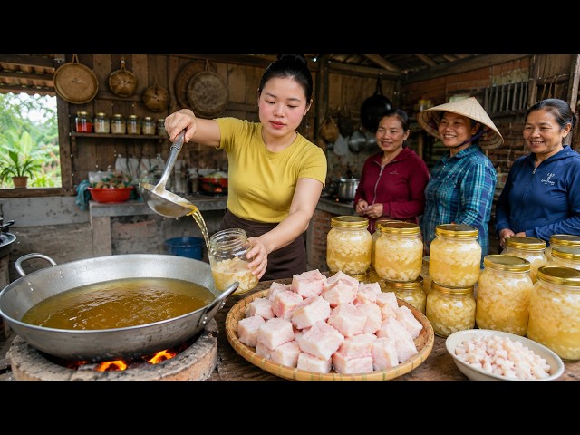 Making Traditional Pork Lard for Cooking & Selling at the Market – Living Alone in Nature