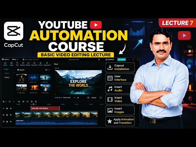 CapCut Full Beginner Tutorial 2026 | YouTube Automation Course Lecture 7 | 🔥 Basic Video Editing