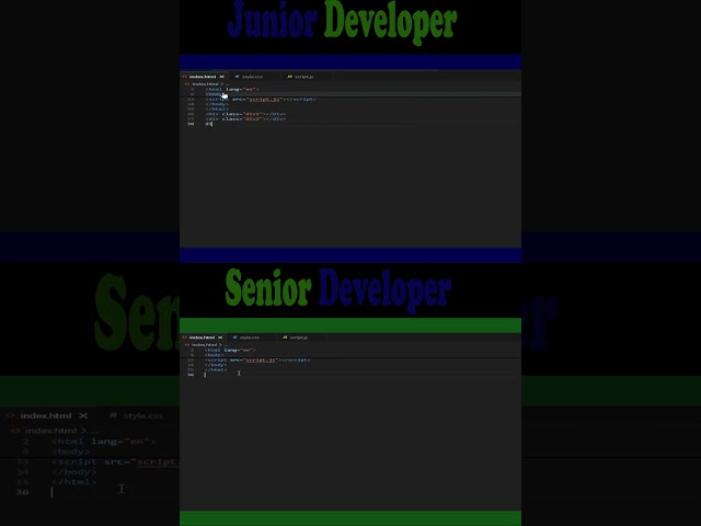 Junior Developer Vs Senior Developer.#programming #coding #html #css #javascript #dsa #webdeveloper